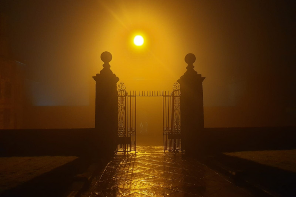 Silhouette of gates at Hoghton Tower