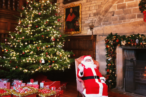 Father Christmas in front of the Christmas tree