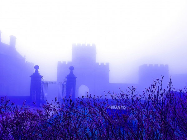 Hoghton Tower enveloped in eerie blue mist during ghost tours event