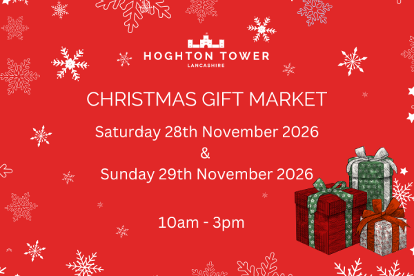 Banner with snowflakes and Christmas gifts saying Christmas Gift Market Saturday 28th November2026 7 Sunday 29th November 2026 10am - 3pm