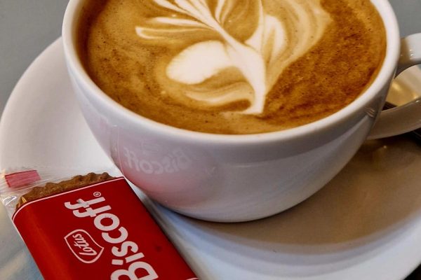 Freshly brewed artisan coffee served at the Hoghton Tower Tearoom in Lancashire, presented in a vintage-style cup.