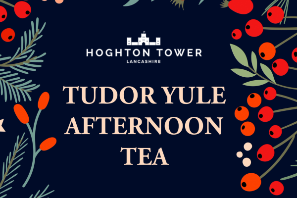 Holly and ivy as a border to the Tudor Afternoon Tea advert