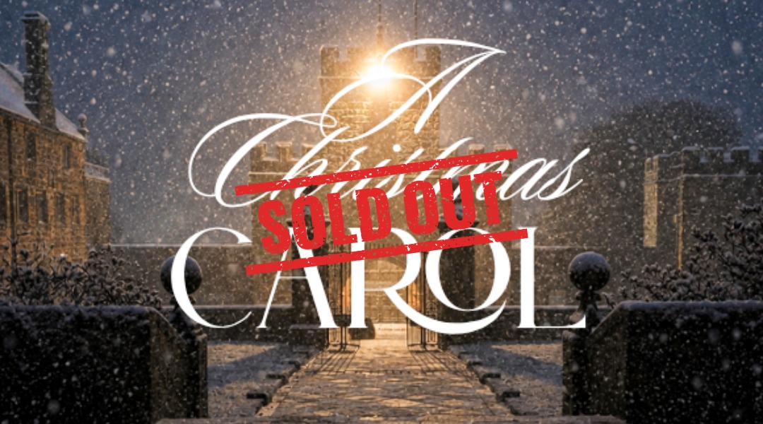 Picture of the Tower in the snow including A Christmas Carol title and sold out
